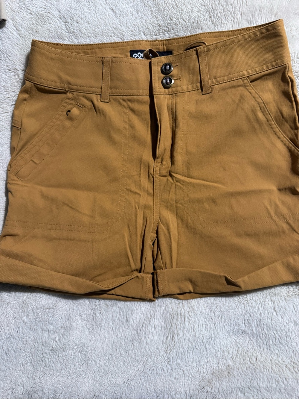 Sherpa High-Waist Women's Shorts in Mustard with Double-Button Front Sz S